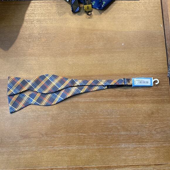 Countess Mara Sea-Mel plaid silk blend bow tie wedding formal homecoming - Picture 3 of 5